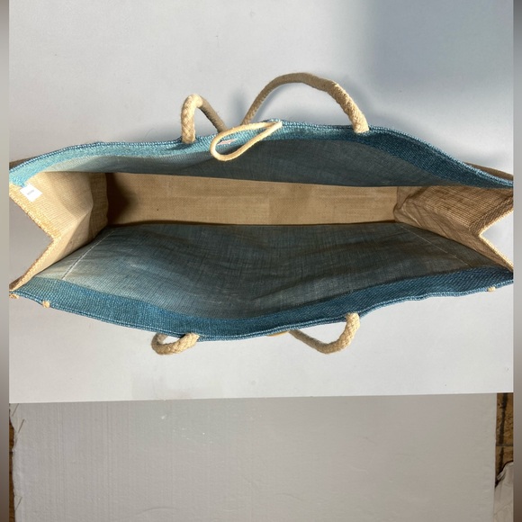 Montage Laguna Beach Resort Large Cornflower Blue Natural Jute Tote Bag Like New - Picture 15 of 16